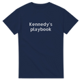 Navy blue t-shirt with 'Kennedy's playbook' text on a white background